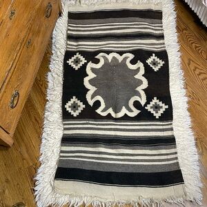 Navajo? Native Southwest Aztec Wool Rug Curtain With Distressed Edges